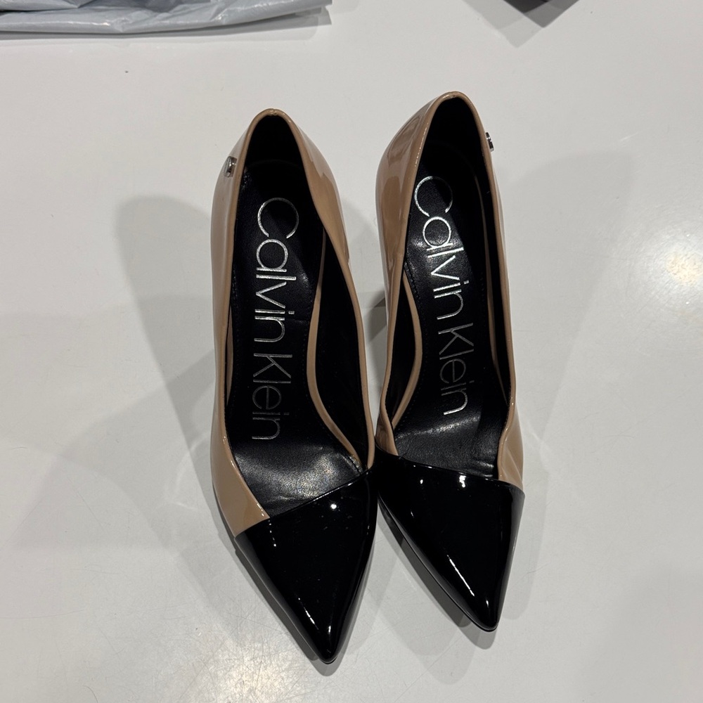 Calvin Klein Black and Tan Pointed Heels